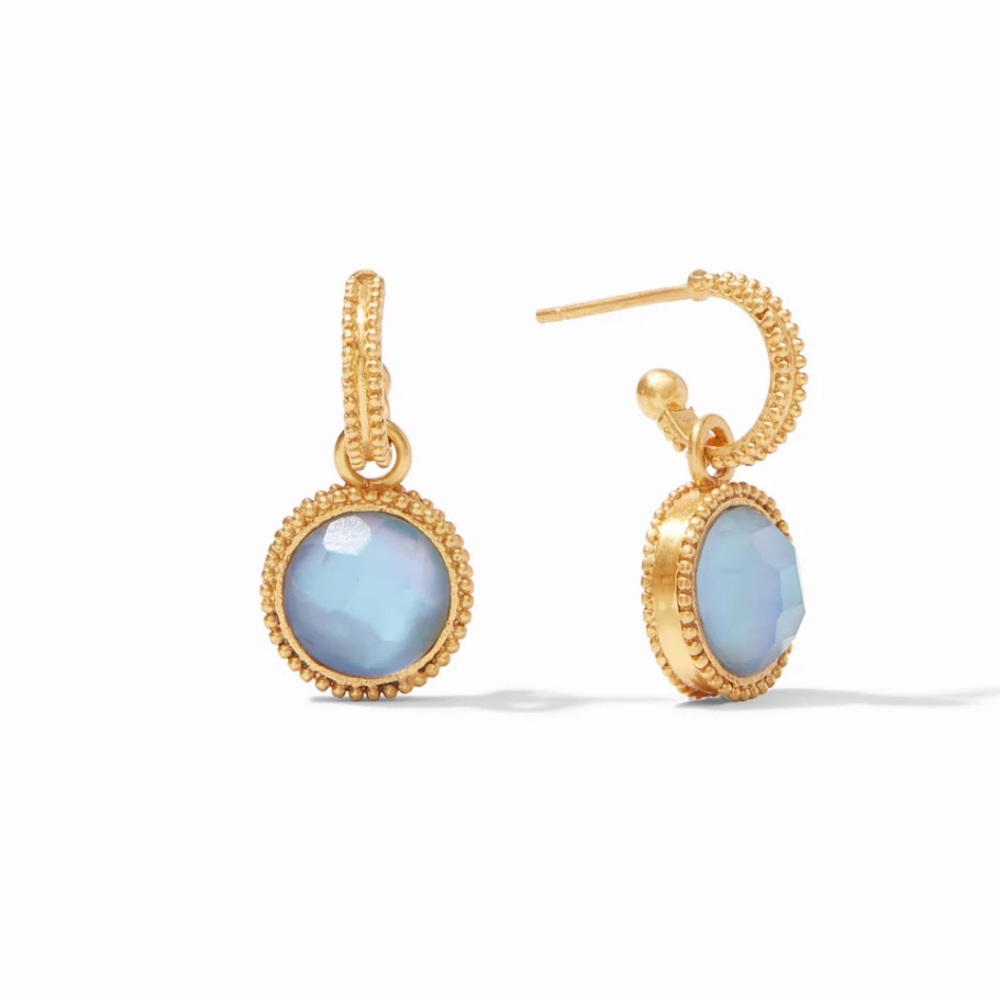 Julie Vos Fleur-de-Lis Hoop & Charm Earring in Iridescent Chalcedony Blue